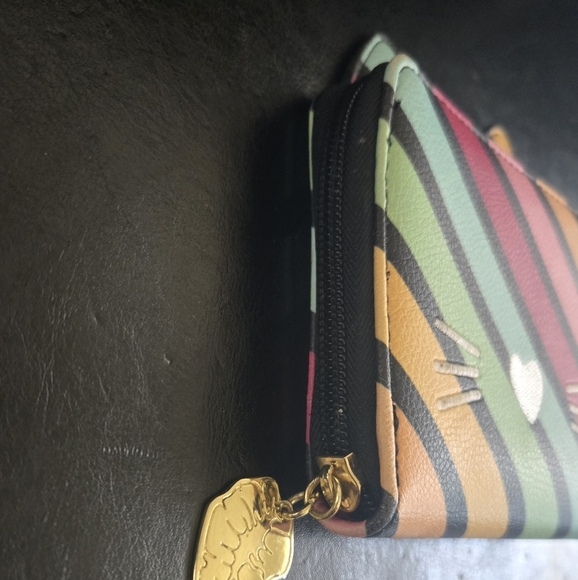 Betsey Johnson Kitty Cat Zipper Wallet Rainbow Stripe - Picture 4 of 8